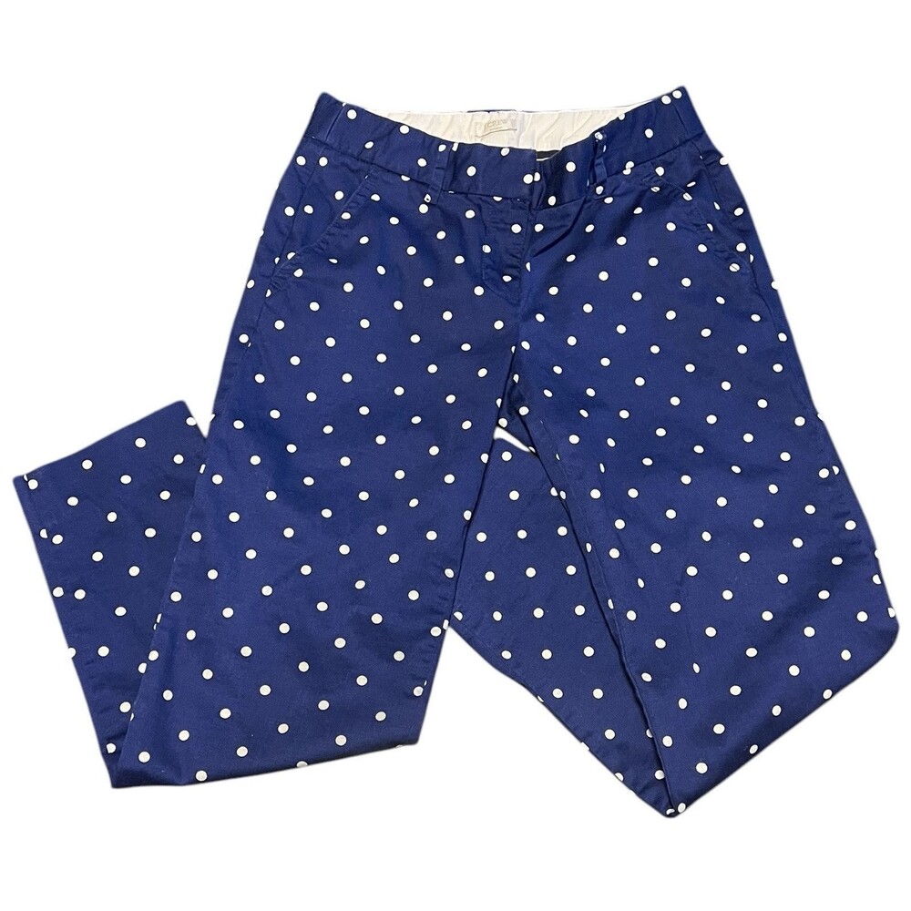 J.Crew factory Stretch royal blue polka dot ankle pants. Women’s size 00